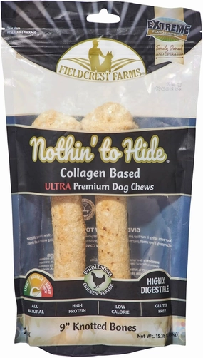 Fieldcrest Farms Nothin' to Hide 9" Knotted Chicken Flavor Bone Ultra Premuim Dog Chews, 15.1 oz., Count of 2