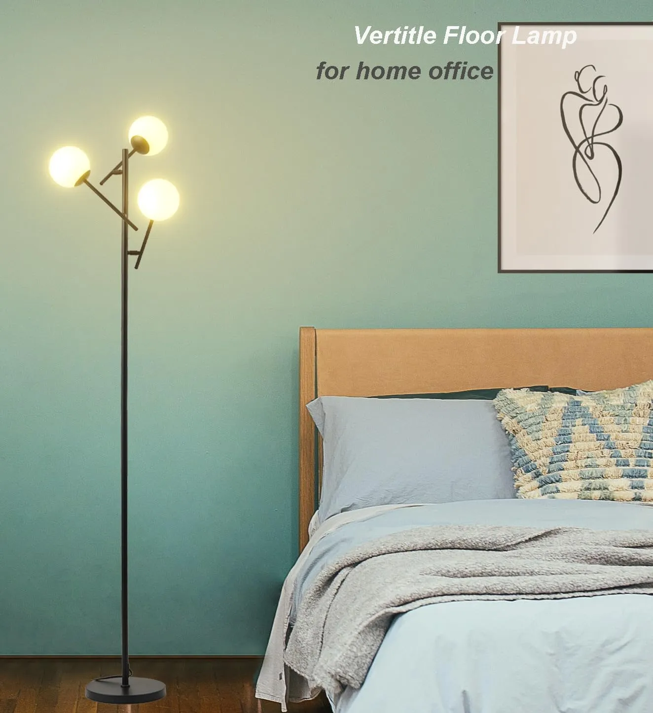 Fiqevs 3 Globe Floor Lamp with 2700K Warm Light & LED Bulbs Included, Mid Century Modern Standing Lamp with Adjustable Lampshade, Arc Sputnik Tree Tall Lamp for Living Room, Bedroom - Matt Black