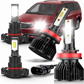 Fit For Chrysler Town & Country, 2010 2011 2012 2013 2014 2015 2016 headlight bulbs led, H11 High & Low Beam Bulbs H16 Fog Light Bulbs,500% Brightness, 6000K White,IP68,with Fan,Plug and play,4-pack