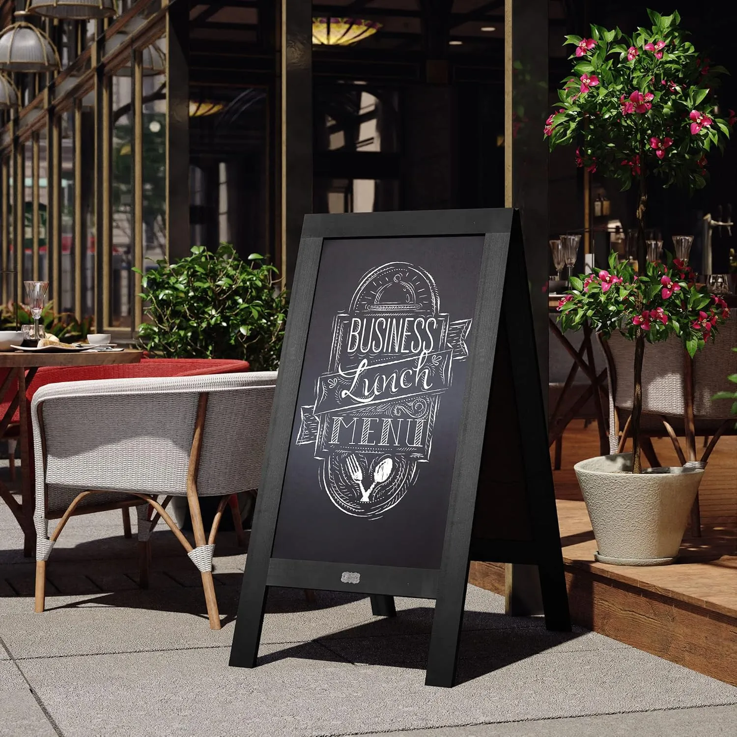 Flash Furniture Canterbury Magnetic Chalkboard Sign Set - Black Wood Frame - 48" x 24" - Indoor/Outdoor - Includes 8 Chalk Markers, 10 Stencils, 2 Magnets