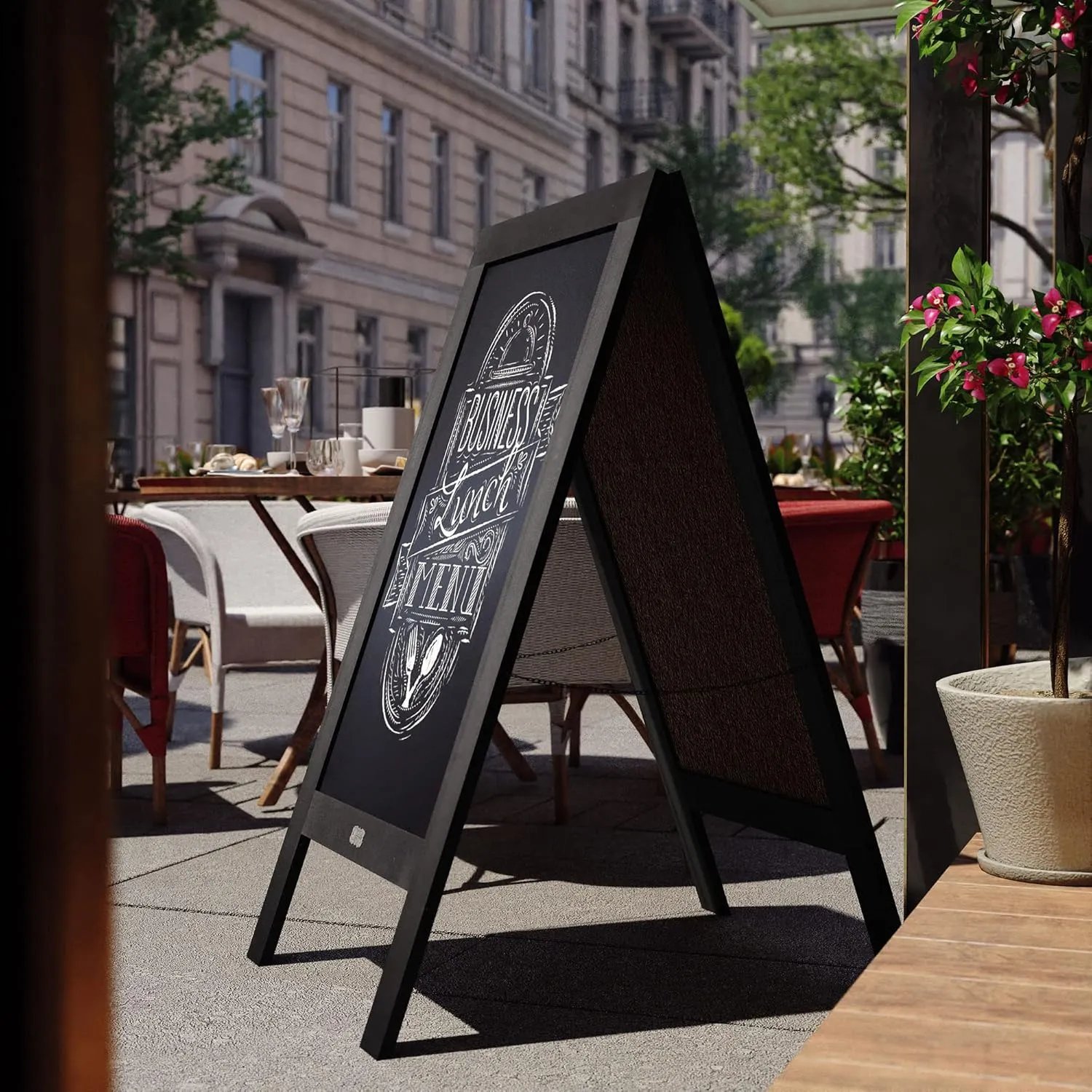 Flash Furniture Canterbury Magnetic Chalkboard Sign Set - Black Wood Frame - 48" x 24" - Indoor/Outdoor - Includes 8 Chalk Markers, 10 Stencils, 2 Magnets