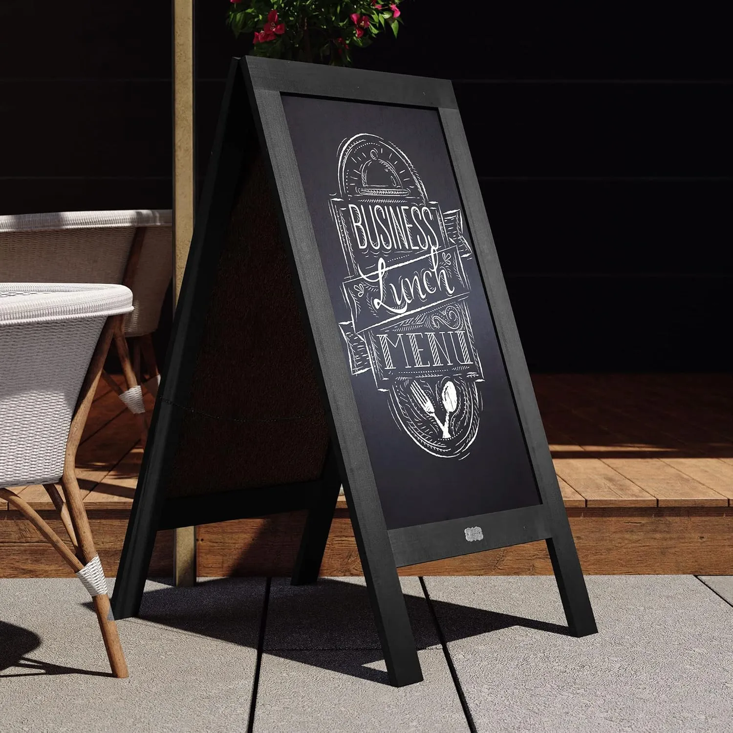 Flash Furniture Canterbury Magnetic Chalkboard Sign Set - Black Wood Frame - 48" x 24" - Indoor/Outdoor - Includes 8 Chalk Markers, 10 Stencils, 2 Magnets