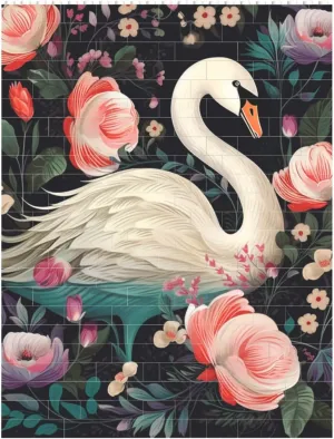 Floral Swan Building Block Puzzle Personalized Building Bricks for Adults Block Puzzle Building DIY Brick Block Puzzles Valentine's Day Gifts for Home Decor Brick Puzzle