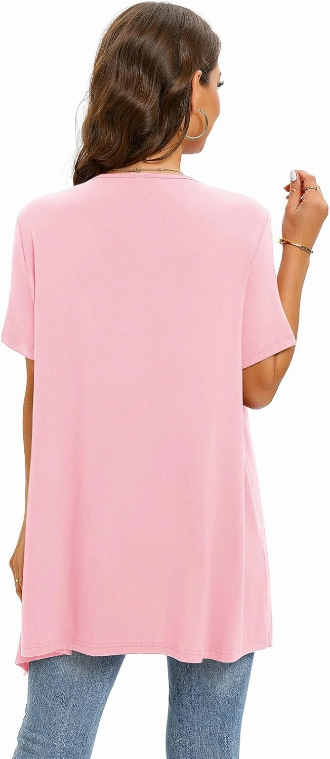Floral Short Sleeve Cardigans for Women Casual Drape Open Front Lightweight Summer Cardigan with Pocket High Low Hem