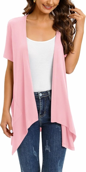 Floral Short Sleeve Cardigans for Women Casual Drape Open Front Lightweight Summer Cardigan with Pocket High Low Hem