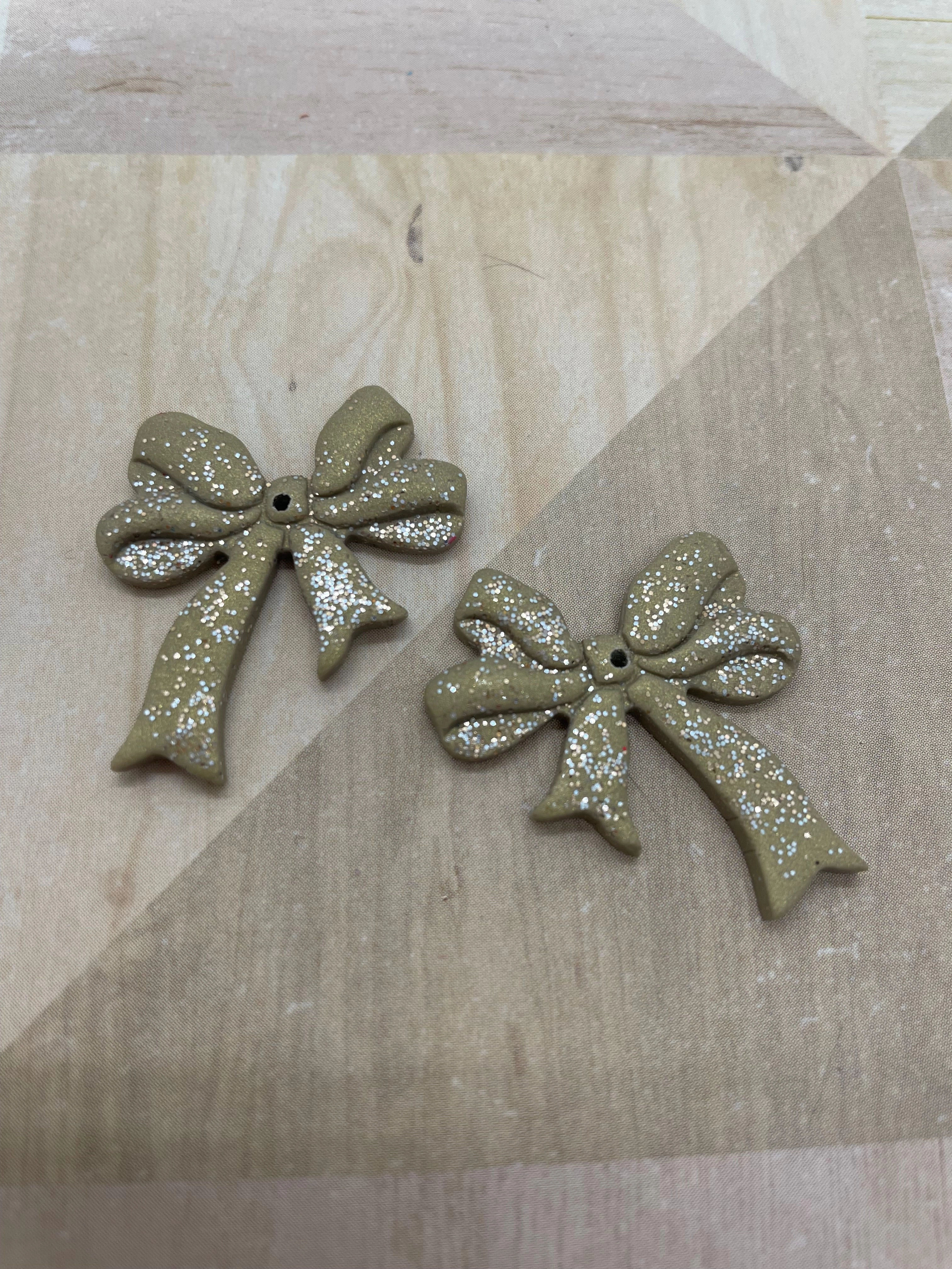 Fluffy ribbon glitter bow dangle earring