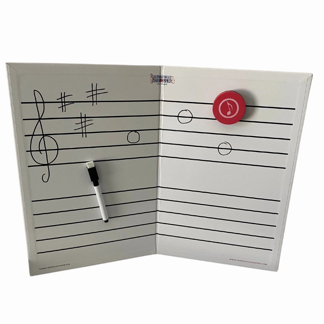 Foldable Music Staff Magnetic White Board Bundle - BLACK magnets