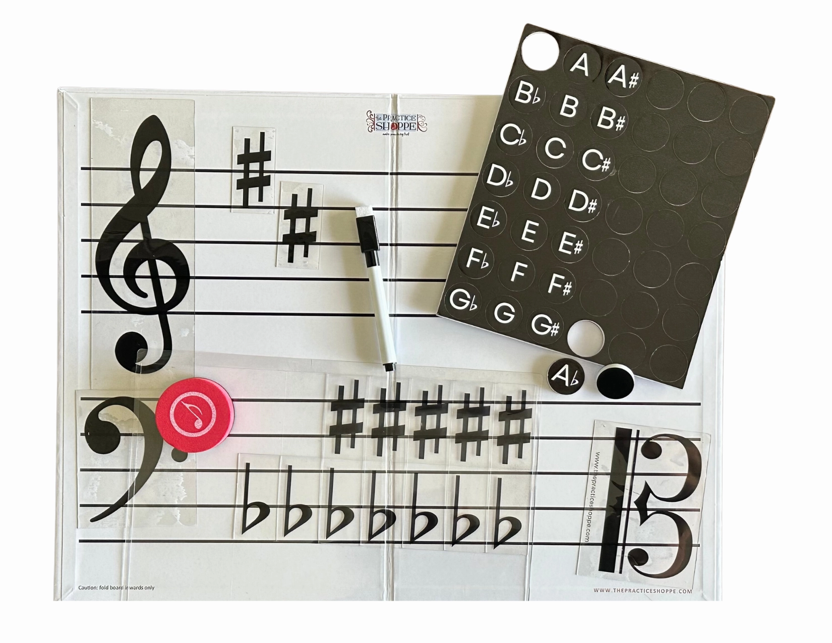 Foldable Music Staff Magnetic White Board Bundle - BLACK magnets