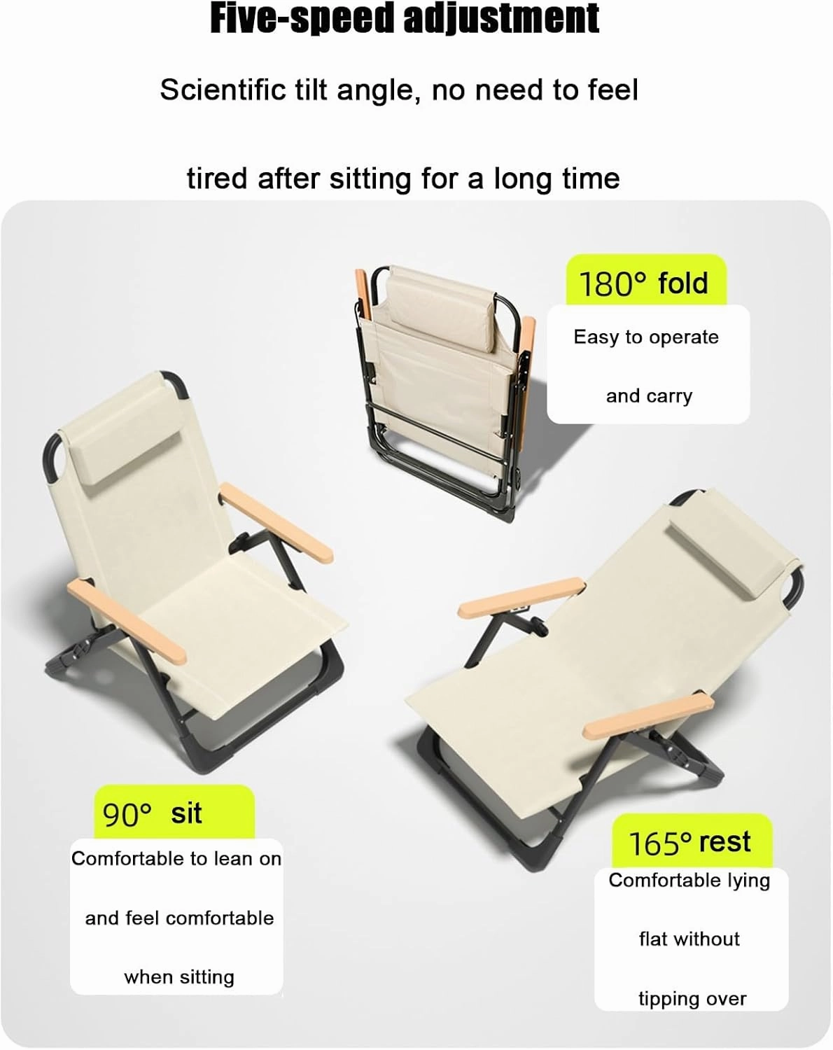 Folding Chair, Reclining Chair, Lazy Chair, backrest Chair, Portable Camping Chair, Beach Chair, Fishing Stool(Color:Black)