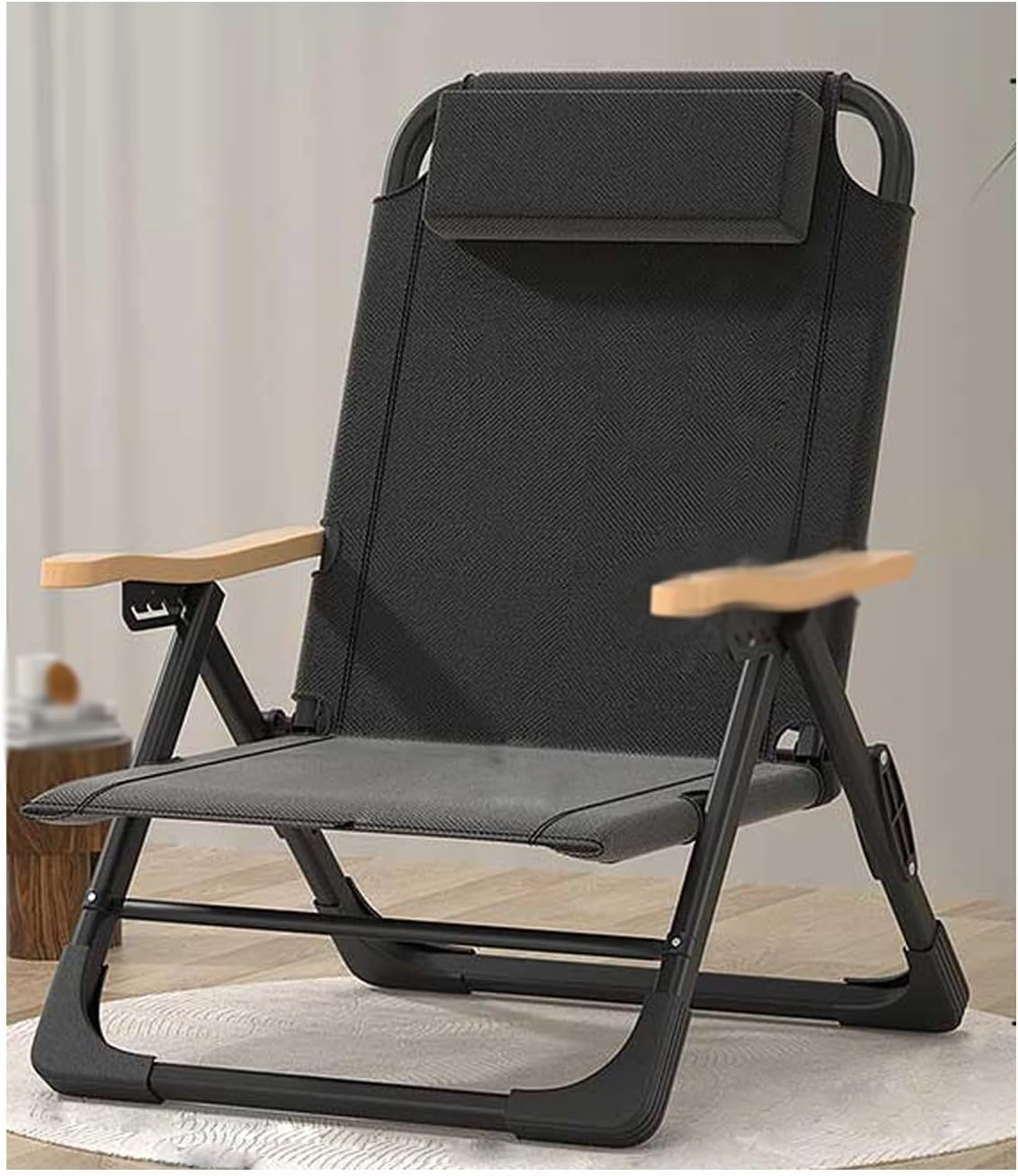 Folding Chair, Reclining Chair, Lazy Chair, backrest Chair, Portable Camping Chair, Beach Chair, Fishing Stool(Color:Black)
