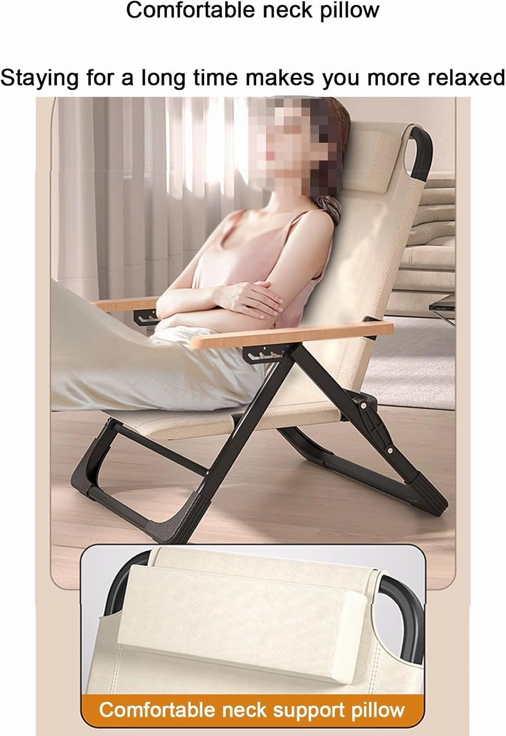 Folding Chair, Reclining Chair, Lazy Chair, backrest Chair, Portable Camping Chair, Beach Chair, Fishing Stool(Color:Black)