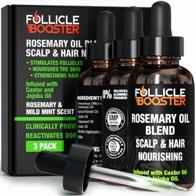 Follicle Booster Rosemary Oil Blend - Mint, Castor, Jojoba & Biotin added - Supports Hair Growth, Strengthens Follicles, Nourishes Scalp - For Adults & Teens - 3 Pack