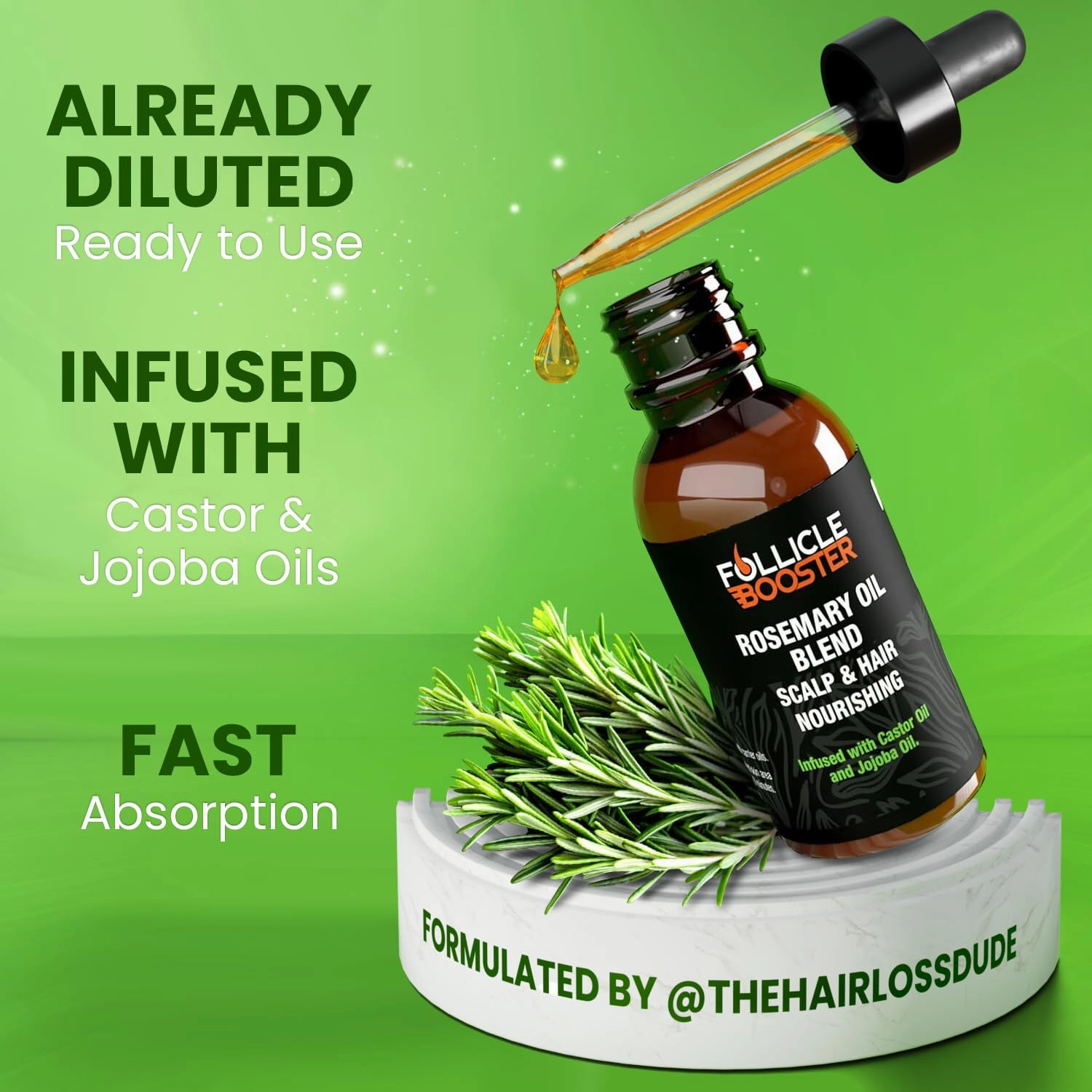 Follicle Booster Rosemary Oil Blend - Mint, Castor, Jojoba & Biotin added - Supports Hair Growth, Strengthens Follicles, Nourishes Scalp - For Adults & Teens - 3 Pack