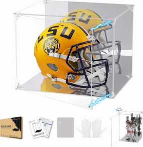 Football Helmet Display Case with Mirrored Back and Base,Full Size Acrylic Baseball Motorcycle Helmet Showcase with Magnetic Door, UV Protected Display Box Showcase for Collectibles(15.7x12x12inch)