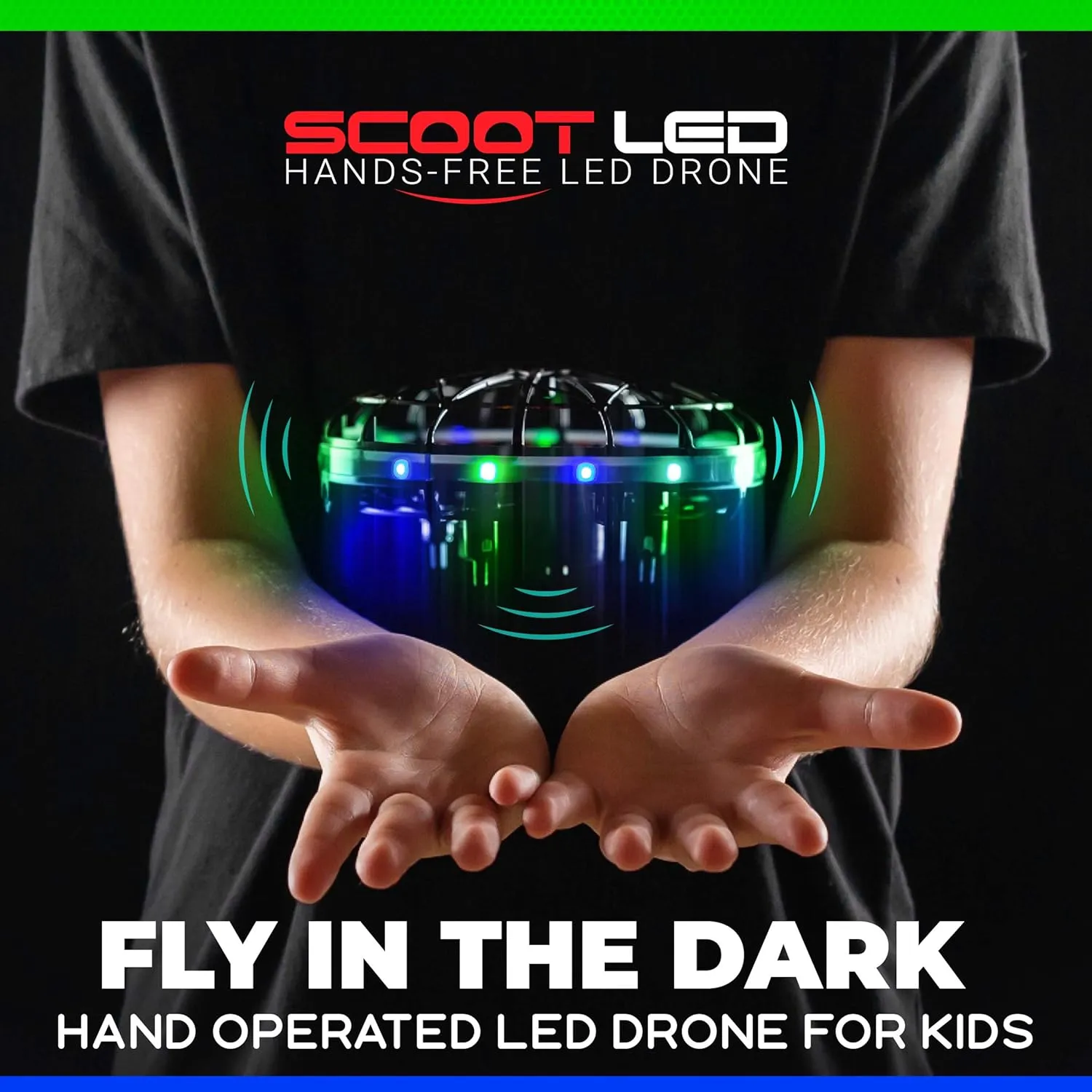Force1 Scoot LED Hand Operated Drone for Kids or Adults - Hands Free Motion Sensor Mini Drones, Easy Indoor Flying Orb Ball Small UFO Toy for Boys and Girls (Green/Blue)