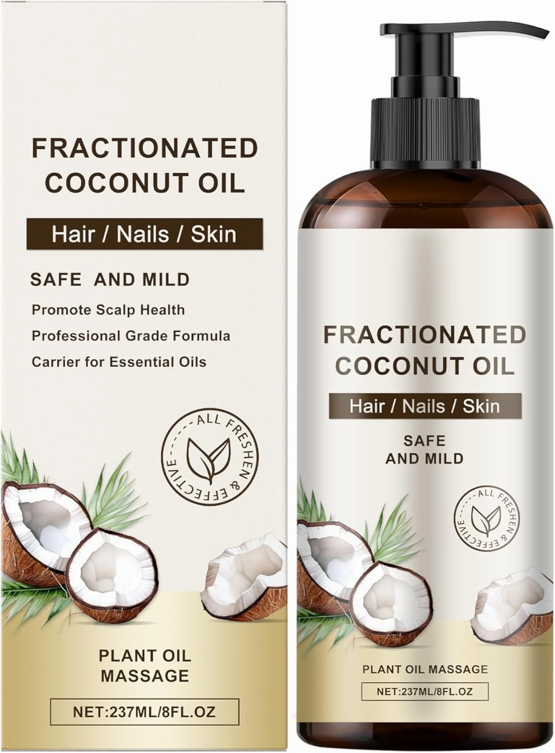 Fractionated Coconut Oil - Relaxing Massage Oil, Liquid Carrier Oil for Diluting Essential Oils - Skin, Lip, Body & Hair Oil Moisturizer & Softener - 8 fl oz