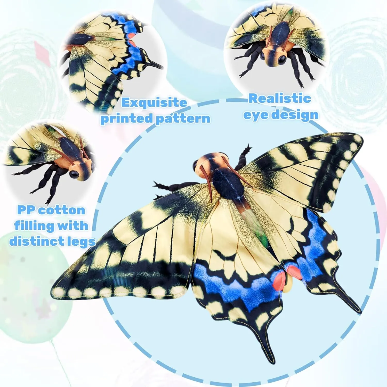 FRANKIEZHOU Realistic Swallowtail Butterfly Stuffed Animal-Yellow 15 Inch,Beautiful Moth Plush Toy