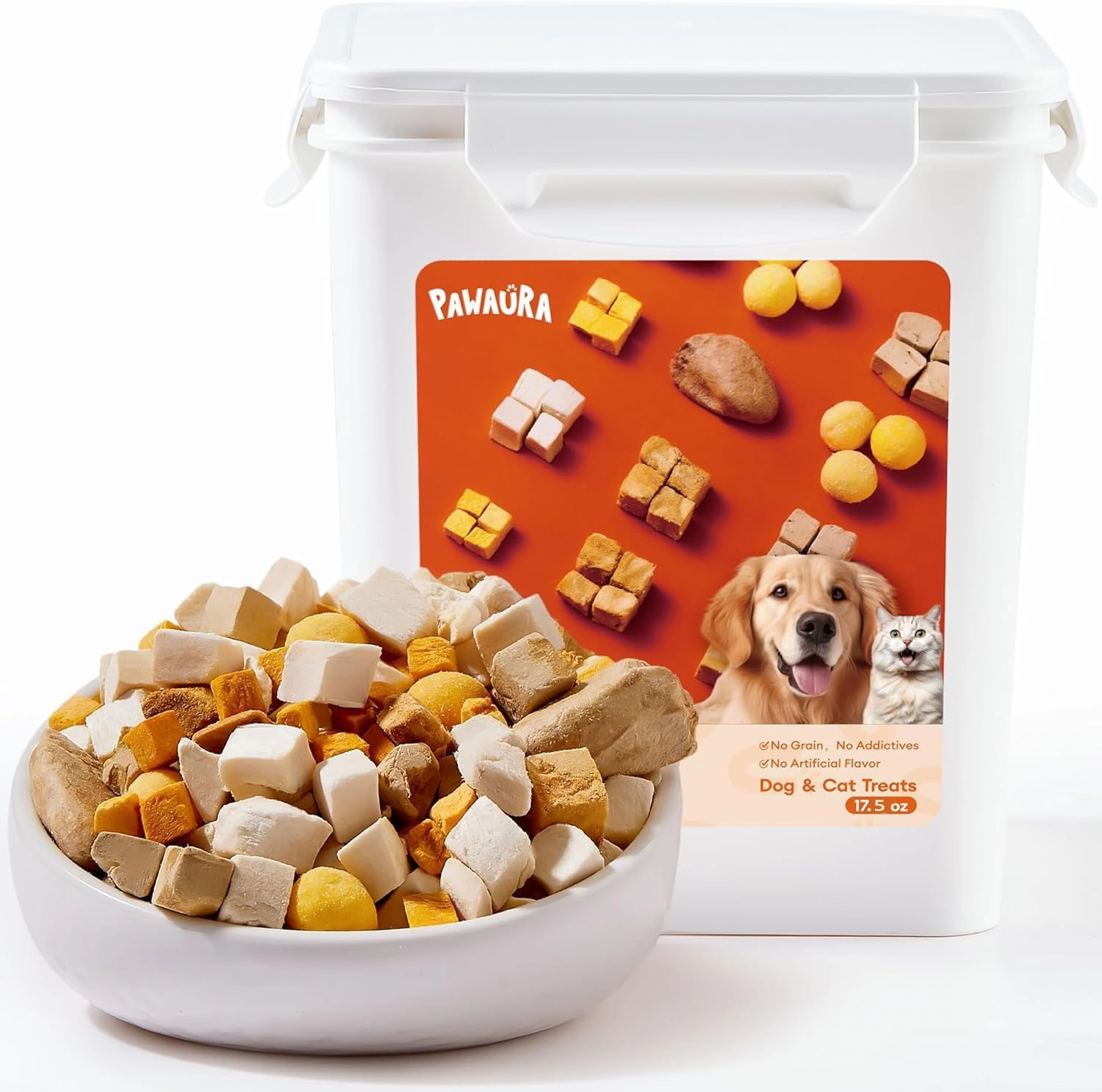 Freeze Dried Treats for Cats & Dogs, 17.6 oz Sealed Box – Bite-Sized, Protein-Packed with Chicken, Quail Egg Yolk, Hearts, Liver, Salmonr, Pumpkin – Natural, Additive-Free Training Snacks