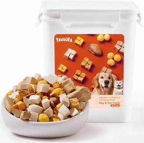Freeze Dried Treats for Cats & Dogs, 17.6 oz Sealed Box – Bite-Sized, Protein-Packed with Chicken, Quail Egg Yolk, Hearts, Liver, Salmonr, Pumpkin – Natural, Additive-Free Training Snacks
