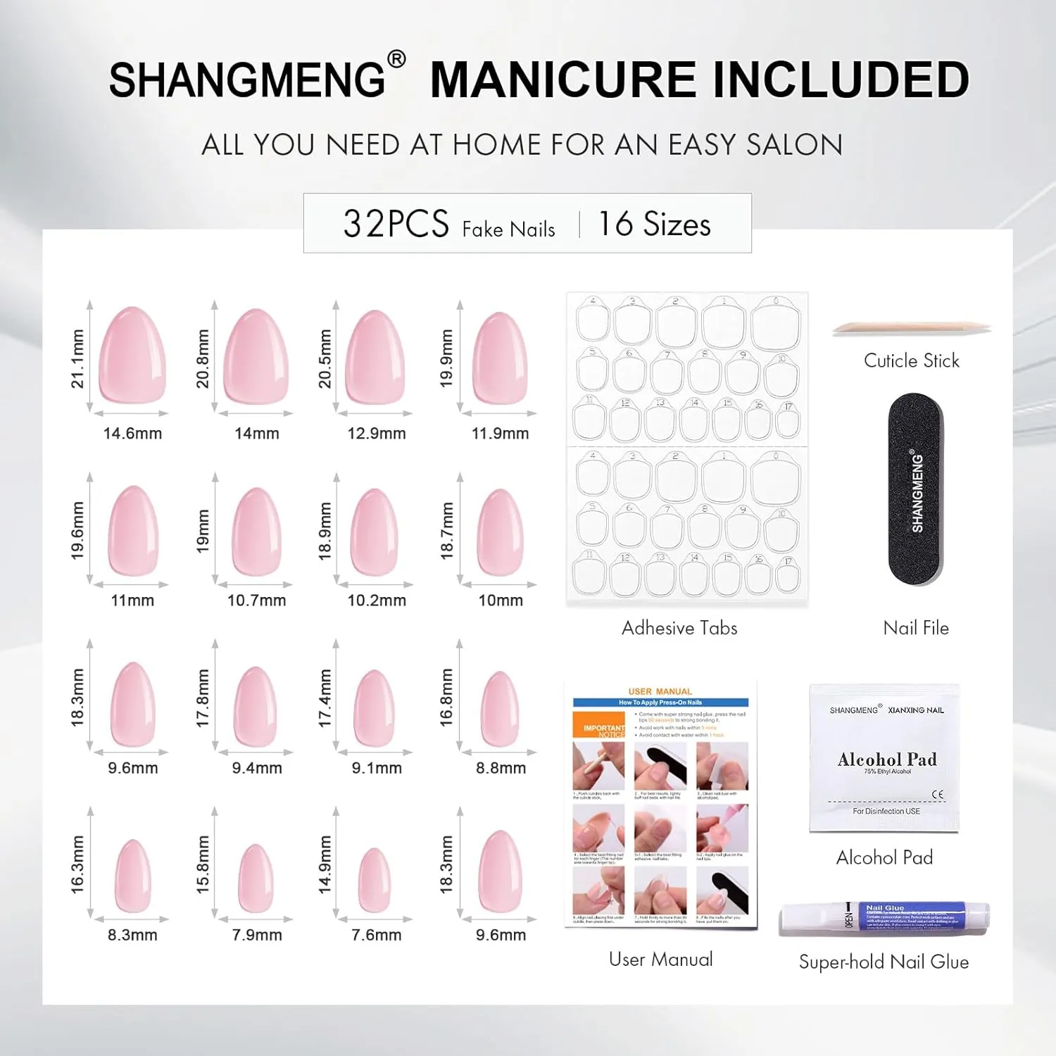 French Tip Press on Nails Short - Soft Gel White and Gold Press on Nails Almond for Women Gift, Natural Stick on Nails with Glue in 16 Sizes - 32 Reusable Fake Nails, Gold Ribbon