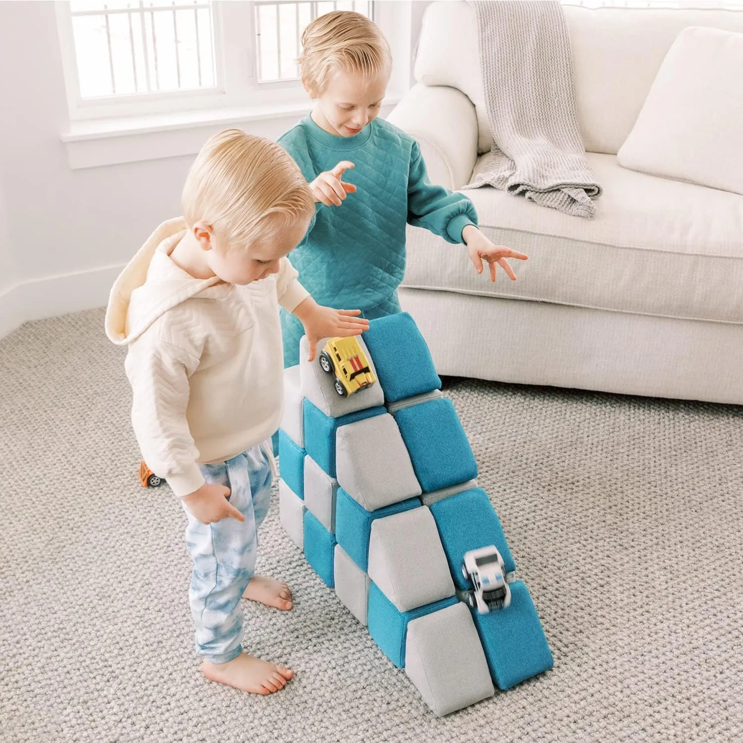Freshly Picked MagnetBlox Magnetic Construction Blocks for Kids, Standard Set, Blue Gray
