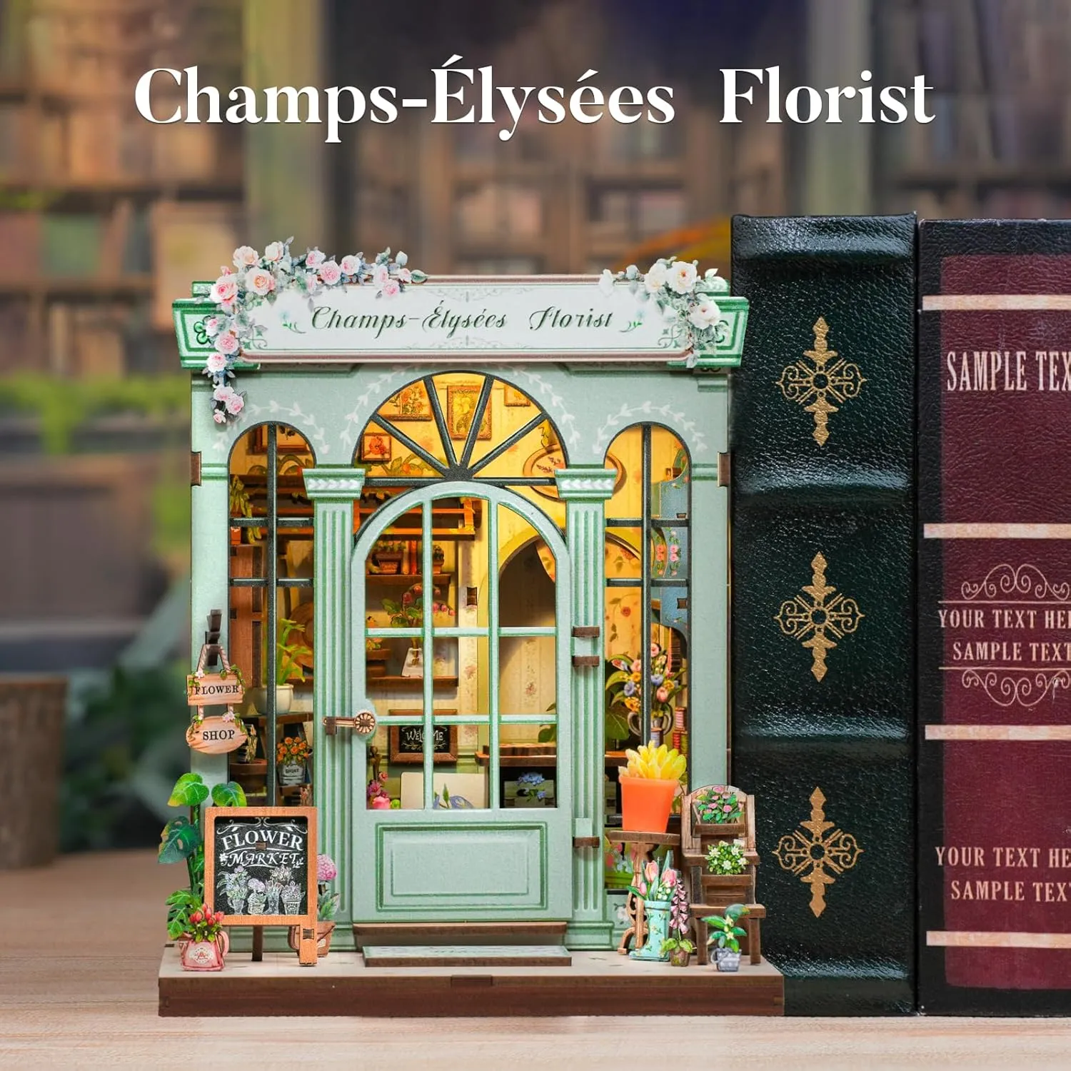 Fsolis Book Nook Kit, DIY Miniature House Kit for Adults Mini Home Tiny House Craft Kit Bookshelf Decor DIY Project Flower Shop for Women Teenagers Puzzle Hobbyists (Champs-Élysées Florist)