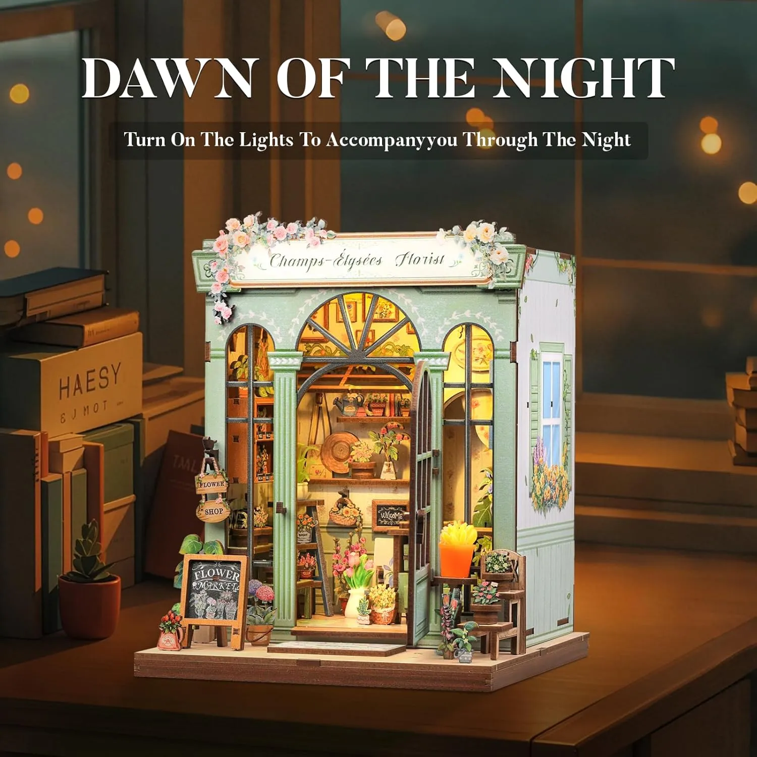 Fsolis Book Nook Kit, DIY Miniature House Kit for Adults Mini Home Tiny House Craft Kit Bookshelf Decor DIY Project Flower Shop for Women Teenagers Puzzle Hobbyists (Champs-Élysées Florist)