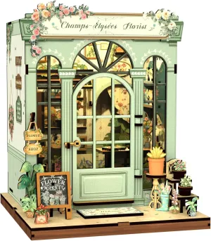 Fsolis Book Nook Kit, DIY Miniature House Kit for Adults Mini Home Tiny House Craft Kit Bookshelf Decor DIY Project Flower Shop for Women Teenagers Puzzle Hobbyists (Champs-Élysées Florist)