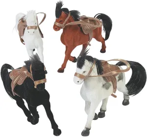 Fun Express Flocked Toy Horse Figures with Saddles Set – Realistic Miniature Horses for Kids Playtime Party Favors and Collectibles – Perfect for Birthday Parties Special Occasions – 12 Pieces