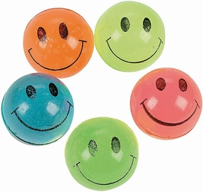 Fun Express - Mini Neon Smile Face Bouncing Balls - Toys - Balls - Bouncing Balls - 144 Pieces