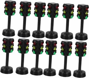 Gadpiparty Miniature Traffic Lights 12pcs for Kids - Early Education Playset With Simulation Signals Model Lamp for Children Toddler, Black