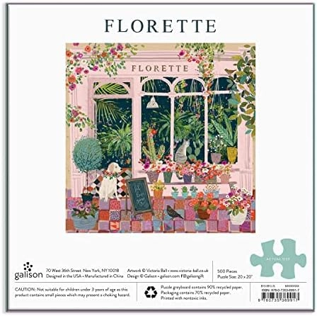 Galison Florette Puzzle, 500 Pieces, 20” x 20” – Floral Jigsaw Puzzle with a Beautiful Illustration by Victoria Ball – Thick Sturdy Pieces, Challenging Family Activity, Makes a Great Gift