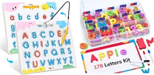 Gamenote Classroom Magnetic Alphabet Letters Kit 178Pcs with Double Side Magnet Board   JoyCat Magnetic Letter Tracing Board, 2-in-1 Double-Sided ABC Magnets for Kids Ages 3-5, Uppercase & Lowercase L