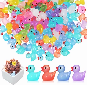 Garneck 150 Pcs Mini Luminous Ducks Glow in The Dark Resin Tiny Ducks to Hide Cute Little Animals Figurines for Garden Landscape Dollhouse Desktop Decorations