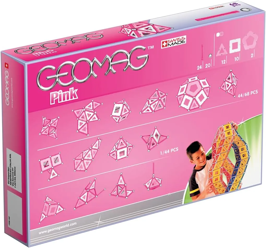 Geomag - Pink - 68-Piece Magnetic Building Set, Certified STEM Construction Toy, Safe for Ages 3 and Up (342)