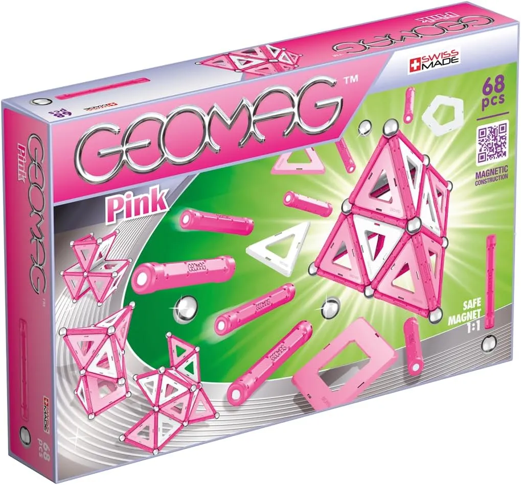 Geomag - Pink - 68-Piece Magnetic Building Set, Certified STEM Construction Toy, Safe for Ages 3 and Up (342)