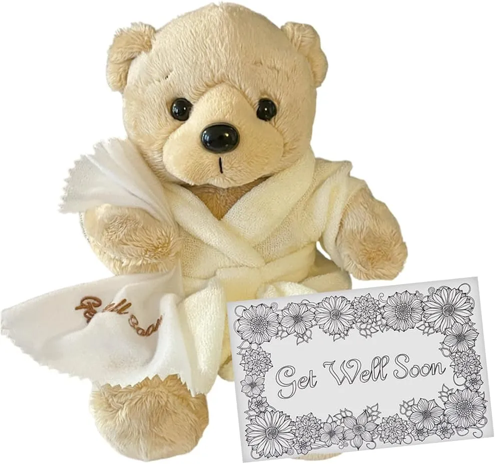 Get Well Soon Teddy Bear | Feel Better Gifts for Women, Men, Kids, Boys & Girls | Plush Bear for Recovery, Hospital Stay, Surgery Get Well Gift | Cream Robe