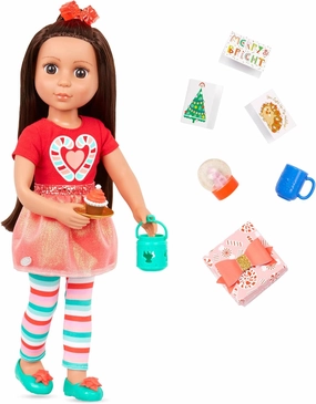 Glitter Girls – 14-Inch Posable Doll – Dark Brown Hair & Brown Eyes – Holiday Outfit & Accessories – Snow Globe, Gift Box & Cards – 3 Years   – Eve