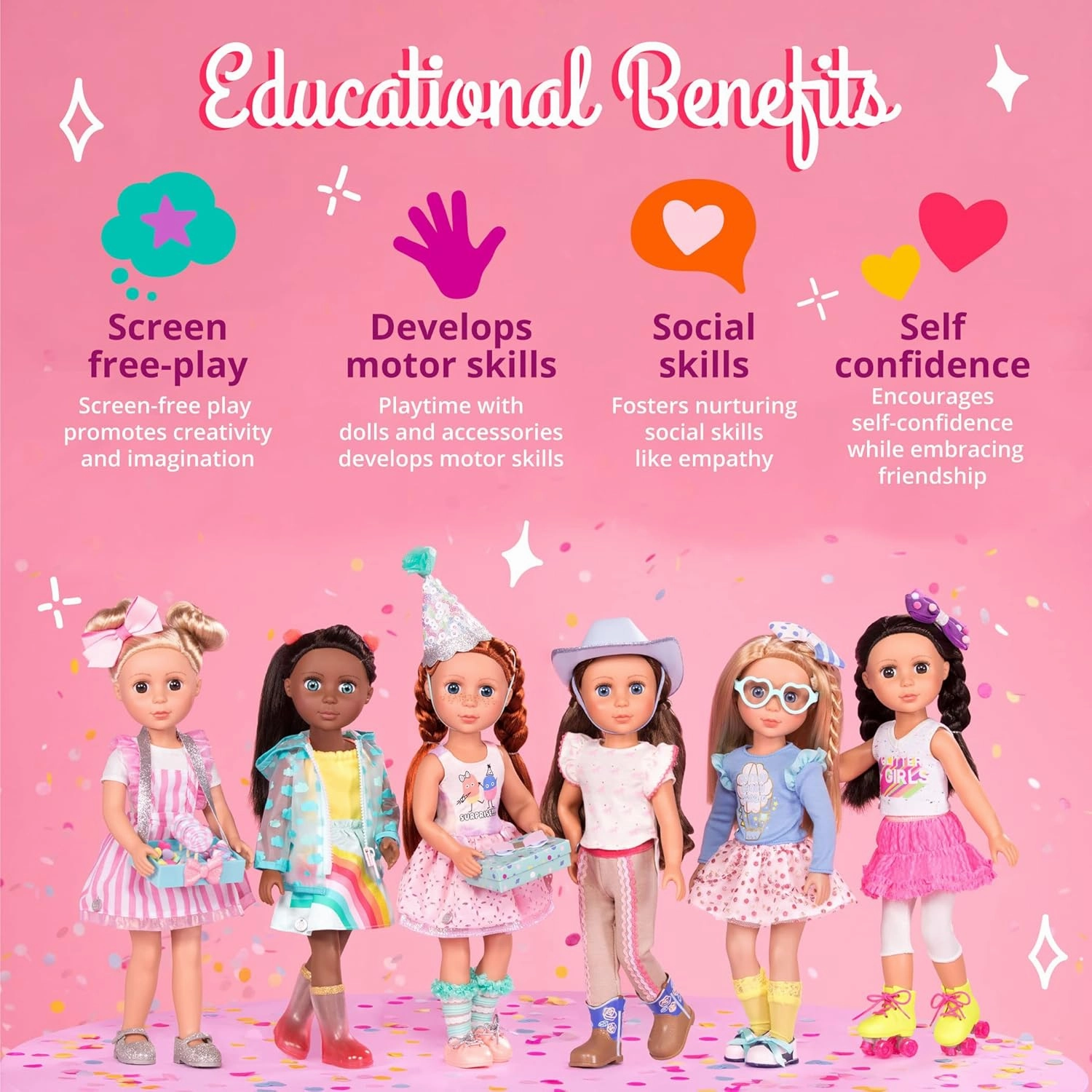 Glitter Girls – 14-Inch Posable Doll – Dark Brown Hair & Brown Eyes – Holiday Outfit & Accessories – Snow Globe, Gift Box & Cards – 3 Years   – Eve