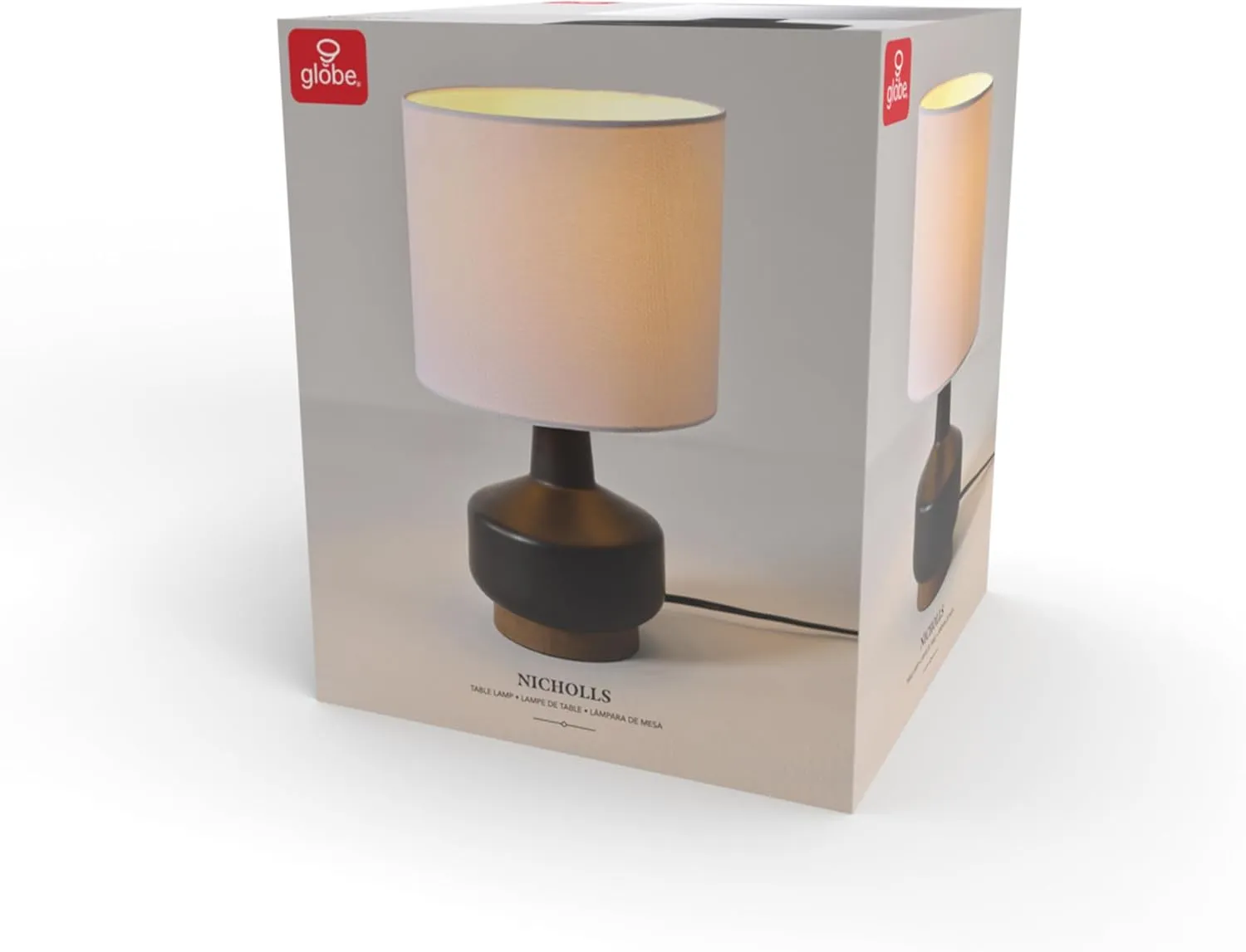Globe Electric 61000049 17" Ceramic Table Lamp, Soft Beige Finish, White Linen Shade, On/Off Rotary Switch on Socket, Table Lamp for Living Room, Home Décor, Lamps for Bedroom, Room Décor