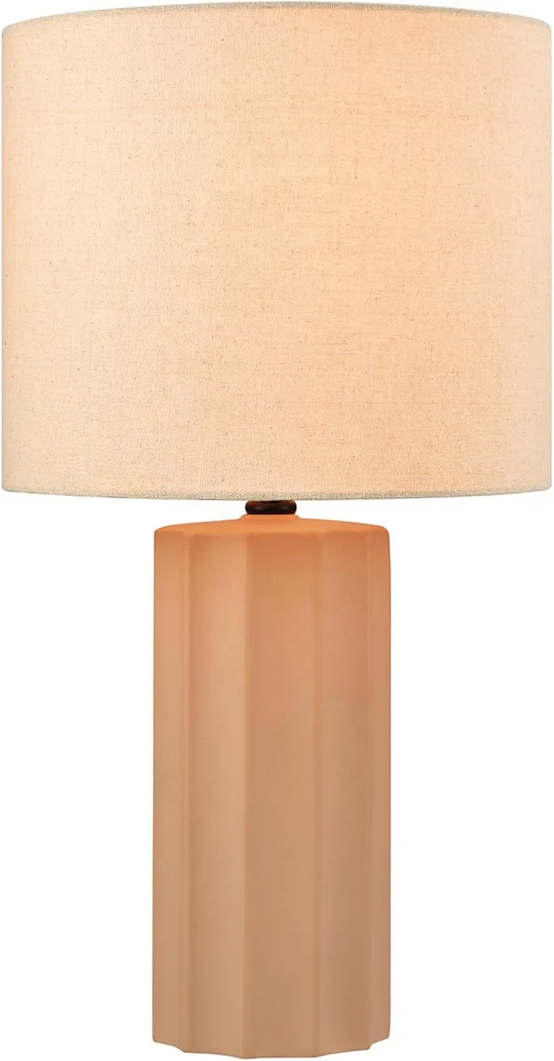 Globe Electric 61000062 20" Ribbed Ceramic Table Lamp, Matte Terracotta Finish, White Linen Shade, On/Off Rotary Switch on Socket, for Living Room, Bedroom, Office, Home Décor