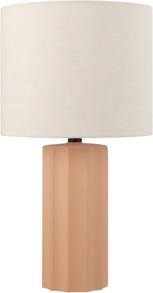 Globe Electric 61000062 20" Ribbed Ceramic Table Lamp, Matte Terracotta Finish, White Linen Shade, On/Off Rotary Switch on Socket, for Living Room, Bedroom, Office, Home Décor