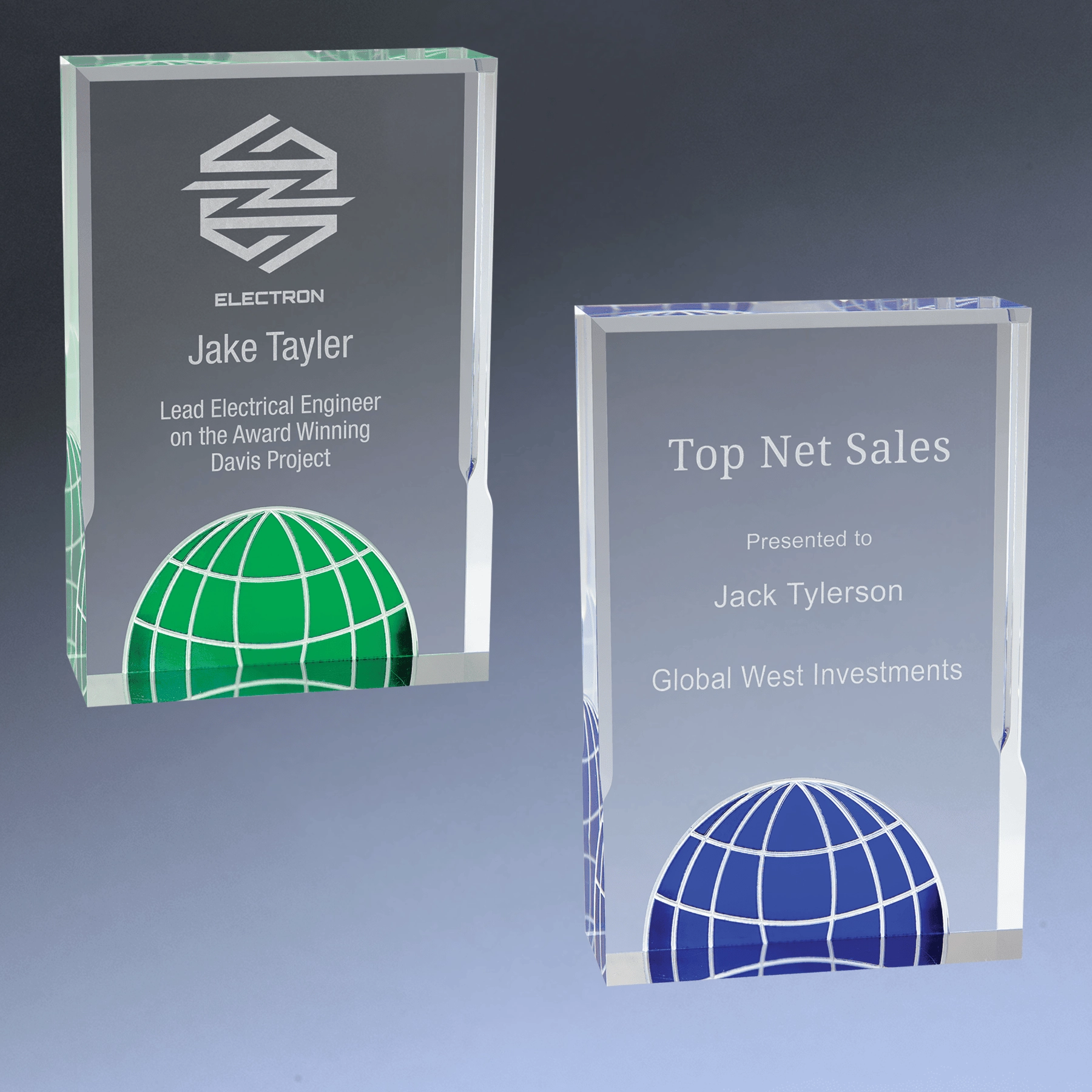 Globe Acrylic Award - Personalized Awards with Blue or Green Globe