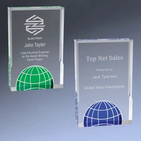 Globe Acrylic Award - Personalized Awards with Blue or Green Globe