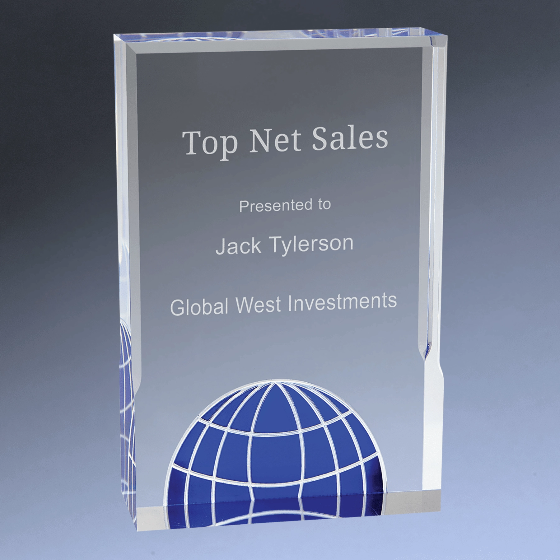 Globe Acrylic Award - Personalized Awards with Blue or Green Globe
