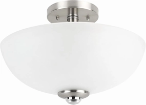 GLOBE Electric 63357 2-Light Semi-Flush Mount Ceiling Light, Brushed Nickel, Chrome Accents, Frosted Glass Shade, Kitchen, Lights, Bathroom, Home Essentials, Bedroom, Closet Light, Lighting Fixtures