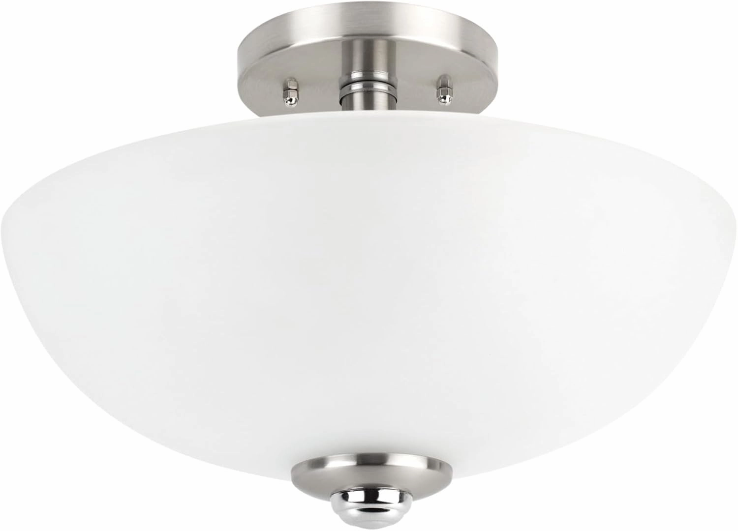 GLOBE Electric 63357 2-Light Semi-Flush Mount Ceiling Light, Brushed Nickel, Chrome Accents, Frosted Glass Shade, Kitchen, Lights, Bathroom, Home Essentials, Bedroom, Closet Light, Lighting Fixtures