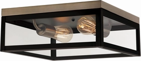 GLOBE Electric 65919 Verona 2-Light Flush Mount, Dark Bronze, Antique Brass Accents, 5 Clear Glass Panes, Bulb Not Included