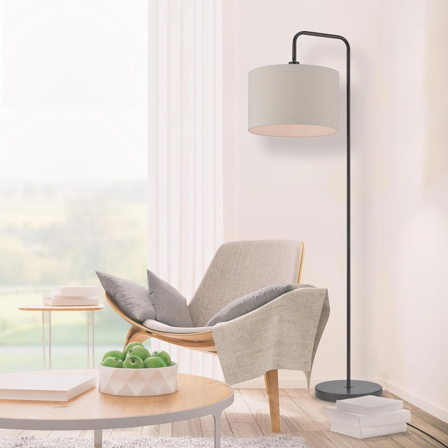 Globe Electric 67395 Barden 58" Floor Lamp, Dark Bronze, Beige Fabric Shade, On/Off Socket Rotary Switch