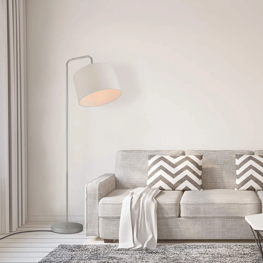 GLOBE Electric 67396 Barden 58" Floor Lamp, Silver, White Fabric Shade, On/Off Socket Rotary Switch